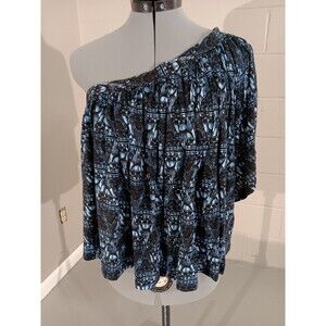 Free People Womens One Shoulder Flowy Pullover Boho Top Multicolor Size Medium